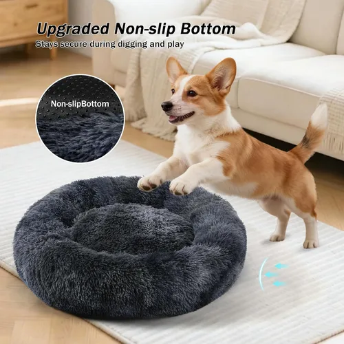 Vista 3 de NOYAL Cama Calmante en Forma de Rosquilla para Perros Pequeños a Medianos y Gatos - Cama de Mascotas de Felpa Sintética Anti-Ansiedad con Funda