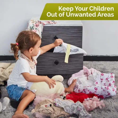 Vista 7 de Cerrojos de seguridad con correa para niños (paquete de 4) Cerraduras para bebés para gabinetes y cajones, inodoro, refrigerador y más. Almohadillas