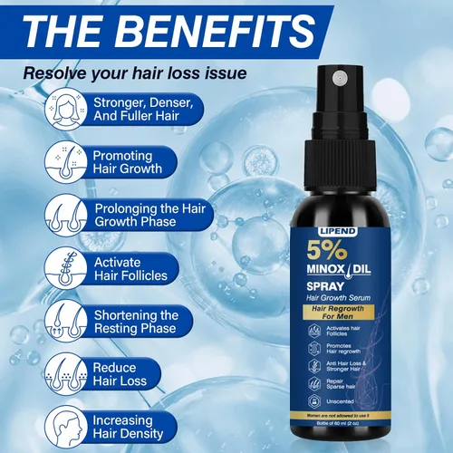 Vista 4 de 5% de minoxidil para hombres en aerosol para el crecimiento del cabello, suero tópico de minoxidil para barba, regeneración del cabello más grueso