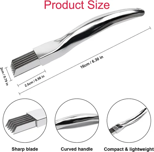 Vista 3 de Cortador de cebolla picada de acero inoxidable, multifuncional para alimentos, cuchillo de cebolla, herramienta de cocina, rebanada de cubiertos