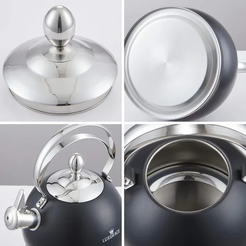 Vista 8 de Creative Home - Tetera silbante de acero inoxidable de 2.5 cuartos de galón con fondo de aluminio capsulado para agua caliente de ebullición rápida