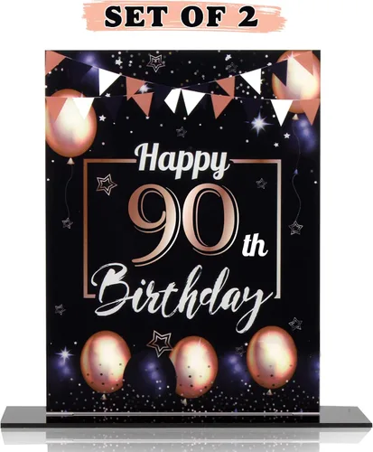 Vista 270 de LINGTEER Decoraciones de feliz cumpleaños número 11, 2 piezas de soporte de acrílico con impresión de pie rosa y azul, tablero de telón de fondo