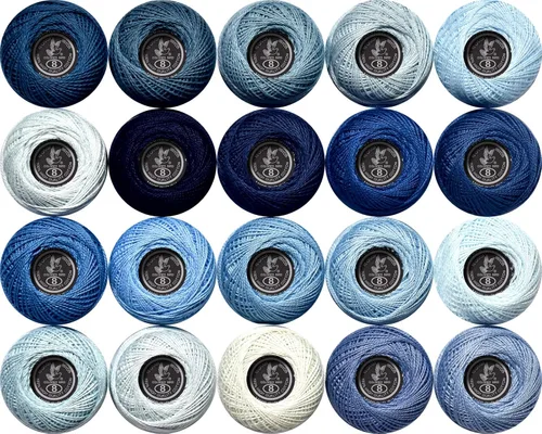Vista 23 de Hilo de ganchillo clásico de 20 colores, paquete de 20 unidades, 100% algodón (azul aciano-553-3838)