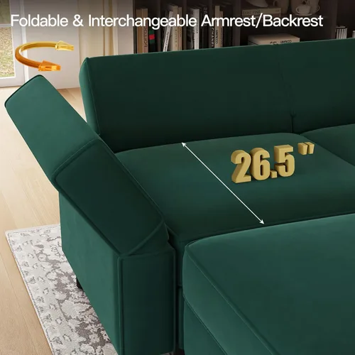 Vista 5 de Belffin - Sofá modular en forma de U, con asiento de almacenamiento, reversible, con tumbona, de terciopelo, color verde