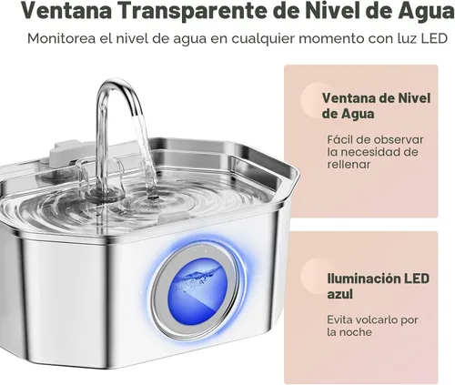 Vista 4 de Fuente de Agua para Gatos de Acero Inoxidable 108oz/3.2L, APAUK Fuente Automática para Mascotas Dispensador de Agua con Ventana de Nivel de Agua