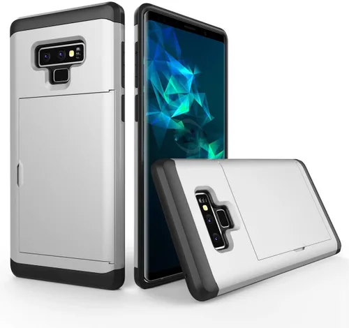 Vista 12 de Funda para Galaxy Note 9, resistente, a prueba de golpes, de goma, híbrida, resistente, con ranura para tarjeta de crédito de identificación