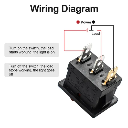 Vista 6 de KCD1 SPST Interruptor basculante de palanca precableado On/Off de 3 pines y 2 posiciones Snap DC 12V-24V 20A LED rojo para barco - Paquete de 5