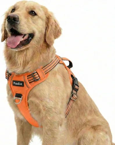 Vista 16 de Funfox Arnés para perro sin tirones, arnés de chaleco ajustable para mascotas, material súper suave con mango vertical, fácil control, paseo
