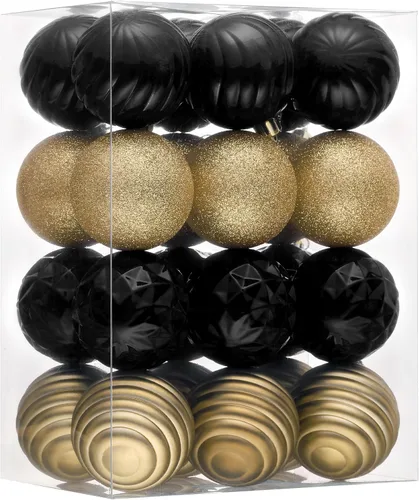 Vista 21 de Valery Madelyn Juego de adornos de Navidad para árbol de Navidad, 24 unidades, adornos de bolas negras inastillables, adorno colgante de 2.36