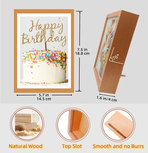 Vista 3 de Caja de música de feliz cumpleaños, marco de madera para fotos, regalos para niños, partes, amigos, compañeros de clase, colegas en cumpleaños