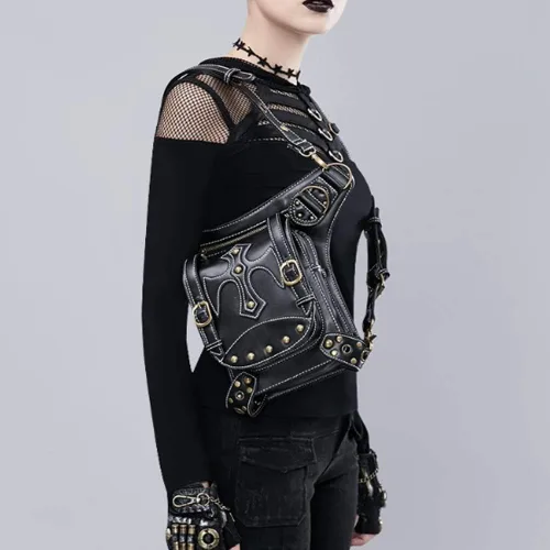 Vista 5 de Riñonera punk para mujer, bolsa de cintura táctica militar, pierna caída, brazo, muslo, bolsa para exteriores, bicicleta, motocicleta, ciclismo