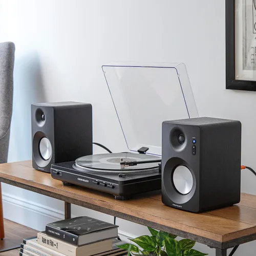 Vista 6 de Crosley KT400A-BK - Tocadiscos Bluetooth de 2 velocidades totalmente automático con altavoces estéreo S100A, color negro