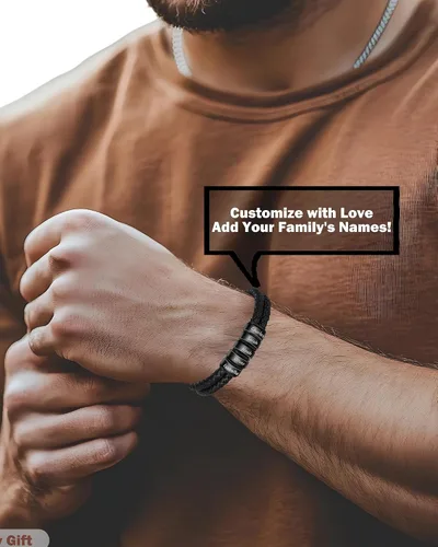 Vista 4 de Pulsera personalizada con nombre con 1-6 nombres, pulseras personalizadas de cuero trenzado grabado para hombres, regalos para Navidad, día de San