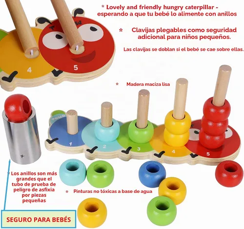 Vista 3 de TOWO - Juego de anillos apilables de madera, apilador de anillos de conteo 15 piezas