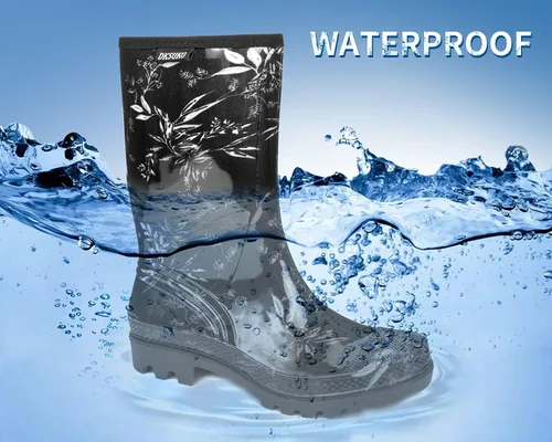 Vista 80 de DKSUKO Waterproof Womens Rain Boots insulated,Lightweight Rubber fashion Boots in Gardening,Warm and Comfortable Wide Calf Rain Boots with Glossy in