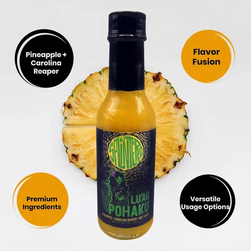 Vista 4 de Lu'au Pohaku - Salsa picante de piña – 1er lugar 2025 Premios Scovie – Carolina Reaper Heat con sabor tropical – Lote pequeño, 5 onzas por