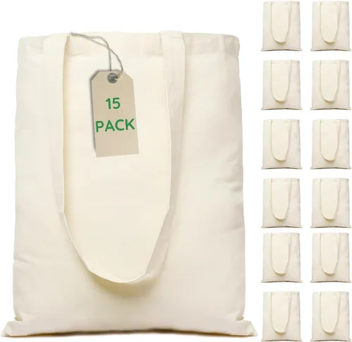 Vista 5 de Greenmile Canvas Tote Bags 12 Pack Blank Reusable Grocery Bags with Handles (12, Natural)