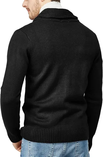 Vista 4 de H2H - Suéter casual para hombre, con ajuste cómodo, cuello esmoquin, de tela suave Cmocal050-negro