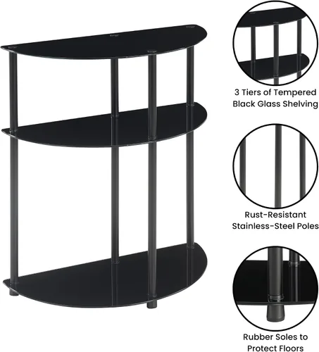 Vista 7 de Convenience Concepts Designs2Go - Mesa auxiliar clásica de vidrio de 3 niveles de medio círculo de 23.75 pulgadas, mesa auxiliar moderna