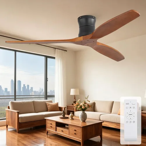 Vista 22 de Sofucor Ventilador de techo inteligente de 52 pulgadas sin luz, ventilador de techo de madera maciza de bajo perfil con control remoto, ventilador