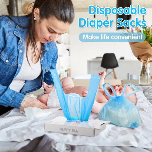 Vista 6 de 1600 bolsas de pañales desechables para bebés, sacos de pañales perfumados con asa de corbata de eliminación de bolsas de basura para caca de bebé