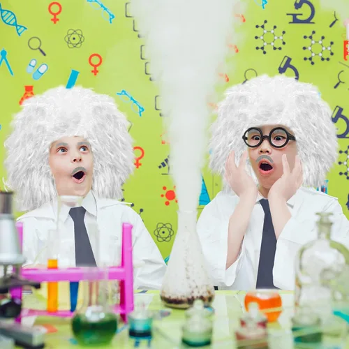 Vista 2 de Kids Mad Scientist Costume 9 Pcs Set With Wig 100th Day of School Old Man Albert Einstein Costume for 5-14 Years