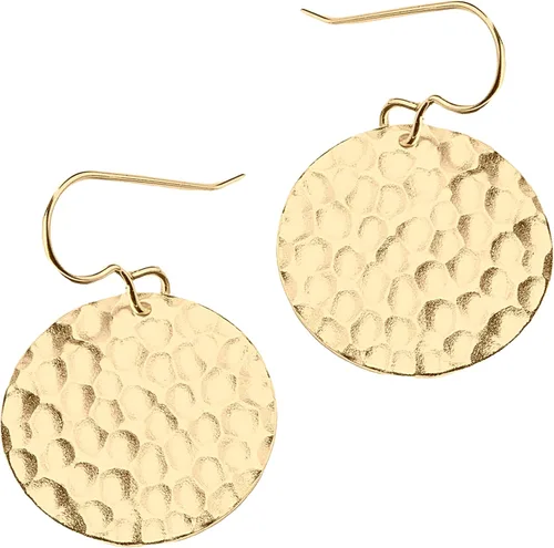 Vista 14 de Aretes colgantes grandes con disco circular martillado en plata, oro u oro rosa