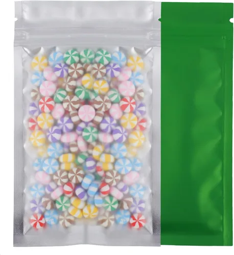 Vista 12 de 100 bolsas de sellado con cremallera resellables de papel metálico de color transparente esmerilado para ventana (negro, soporte 2 onzas)
