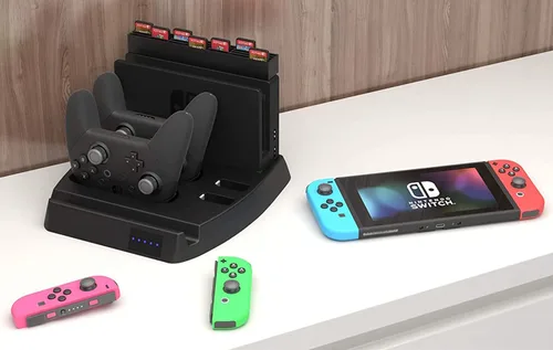 Vista 5 de Skywin Switch Charging Dock - Charging Dock and Game Holder for Switch Console, Joy-Con Controllers, Switch Pro Controllers, Charging Base and Up to