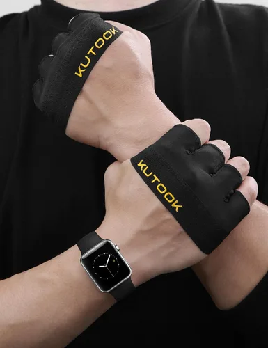 Vista 7 de KUTOOK Guantes de entrenamiento para levantamiento de pesas para hombres/mujeres, guantes de gimnasio con relleno XRD de 0.118 in, guantes parciales