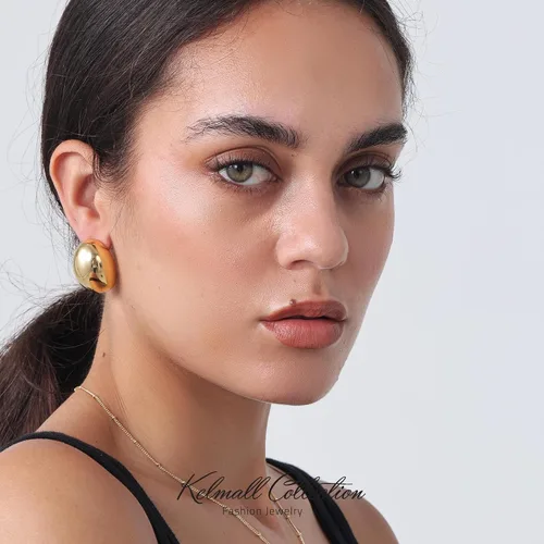 Vista 2 de KELMALL Chunky Gold Hoop Statement Earrings for Women, Thick 18K Gold Plated Open Hoop Lightweight 925 Sterling Silver Post