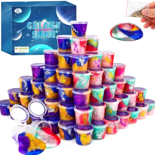 Vista 10 de Paquete de 24 Galaxy Slime, regalos de fiesta de slime azul, antiadherente, suave y liso para cumpleaños, recompensas de aula, rellenos de Slime
