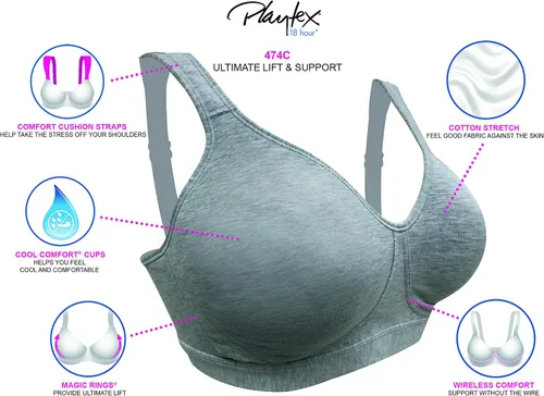 Vista 3 de Playtex Women's 18 Hour Ultimate Lift and Support Wire Free Bra US474C