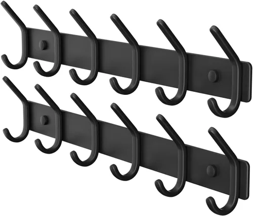 Vista 9 de Perchero de montaje en pared (negro, 1 unidad) – Organizador de aluminio de 6 ganchos, instalación de taladro, sostiene abrigos, toallas y bolsas