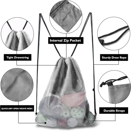 Vista 92 de GSE Games & Sports Expert Bolsa de malla con cordón para béisbol, pelotas de pickleball, pelotas de golf, gimnasio, equipo de natación, lavandería
