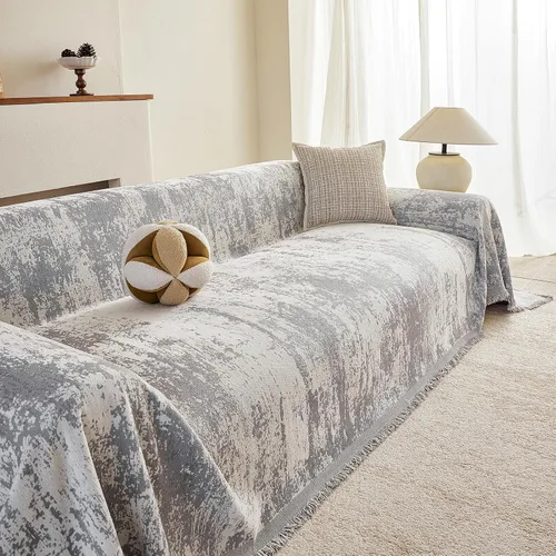 Vista 16 de HANDONTIME Chevron Pattern Couch Cover Vertical Striped Jacquard Sofa Cover Modern Minimalist, Khaki and White, Sofa Covers Washable, Pet Friendly