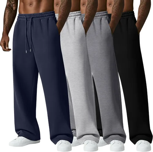 Vista 20 de August Alley Paquete de 4 pantalones deportivos para hombre, grandes y altos, delgados, atléticos, con parte inferior abierta, con cordón y bolsillos