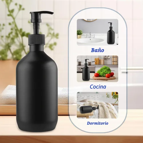 Vista 6 de BOSMOIW - Dispensador de jabón PET negro mate de 500ml / 17 onzas, botella de bomba de champú de plástico, recipientes de jabón de manos vacíos