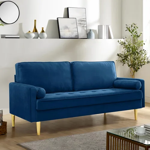 Vista 10 de Sofá LoveSeat de 67 pulgadas, sofá biplaza, sofás modernos de tela de terciopelo con diseño de puntos con dos almohadas redondas para espacios