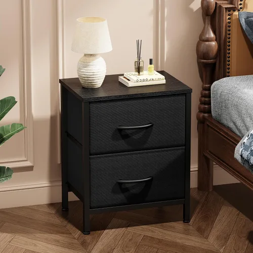 Vista 2 de Sweetcrispy - Mesita de noche pequeña con 2 cajones de tela, mesa auxiliar para dormitorio, para mesita de noche de 20 pulgadas de alto para Negro