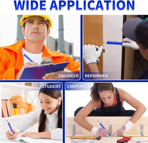 Vista 7 de Bolígrafo multiherramienta, 6 en 1, aluminio azul, bolígrafo, regla, destornillador de cabeza plana y Phillips, lápiz capacitivo, nivel