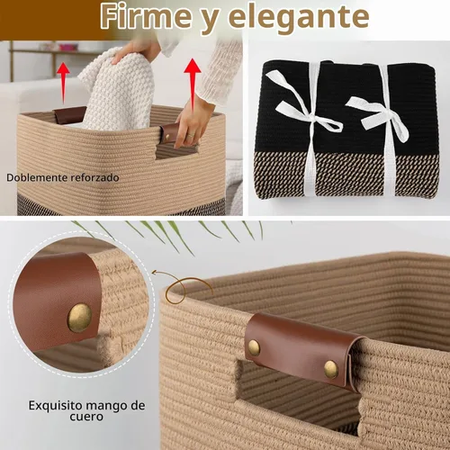 Vista 3 de Cesta de Ropa Sucia 96L Extra Grande Cesta de Lavandería, Cesta Tejida para Mantas, Cesta de Almacenamiento Tejida de Algodón con Asas para Sala