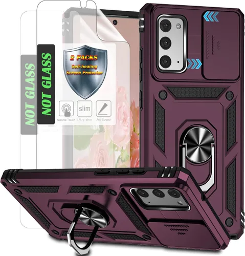 Vista 12 de Funda protectora para teléfono con cubierta deslizante para cámara, soporte de anillo magnético y 2 películas autorreparables Compatible