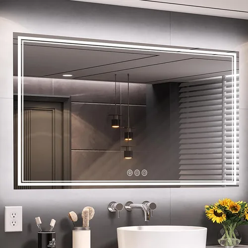 Vista 36 de Ratsamee Espejo de baño LED de 30x30 pulgadas con iluminación frontal y trasera (control independiente), espejo iluminado para pared de baño con 3