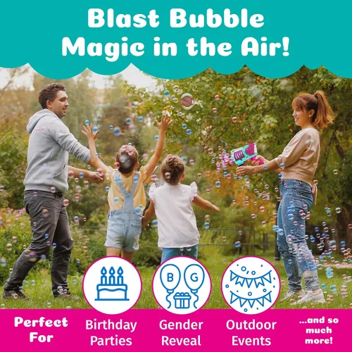 Vista 5 de PoppinColorz Cozmic - Pistola de burbujas de color con 1 rosa, 1 azul y 2 soluciones de burbujas transparentes, fabricado en los Estados Unidos,