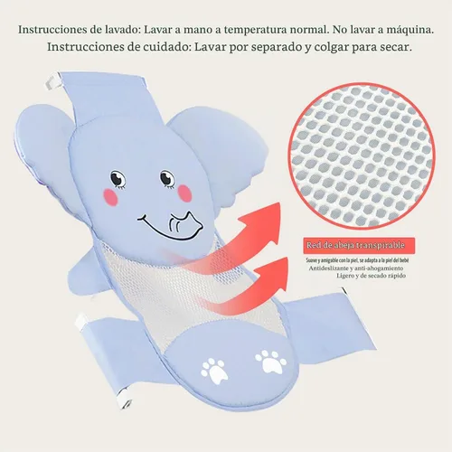 Vista 6 de AIR&TREE Red de Soporte para Asiento de Baño para Bebé, Secado Rápido, Ajustable, Cómoda, Antideslizante, Cabestrillo de Malla para Ducha en Bañera
