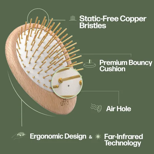 Vista 4 de Uffy Acubrusher - Cepillo de pelo Gua Sha chapado en oro de 24 quilates, masajeador ergonómico para el cuero cabelludo para la caspa