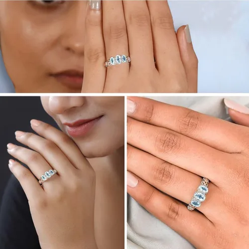 Vista 2 de 3 Birthstone Rings for Women in 925 Sterling Silver with Platinum Plated Daughters Mothers Ring - Gemstone Jewelry Birthday for Her Birthday Gifts