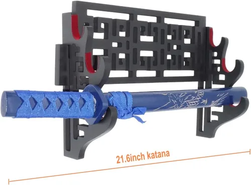Vista 3 de Soporte de pared de terciopelo para espada, soporte de exhibición con tiras de fieltro para katana, wakizashi, Genji y espadas samurái