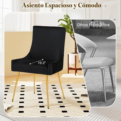 Vista 5 de adochr - Juego de 2 sillas de comedor de terciopelo con patas de metal dorado, color negro